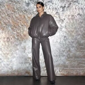 Future collective puff bomber faux leather jacker nwt